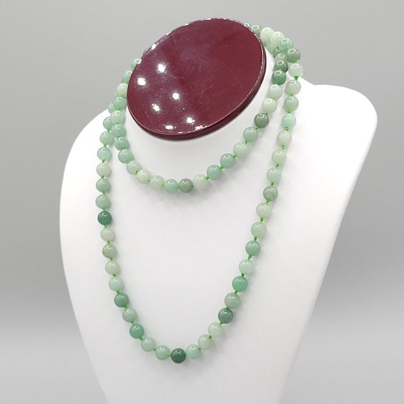 Womens Light Green Aventurine Round Beaded Fashion Necklace 28 in - Picture 4 of 5